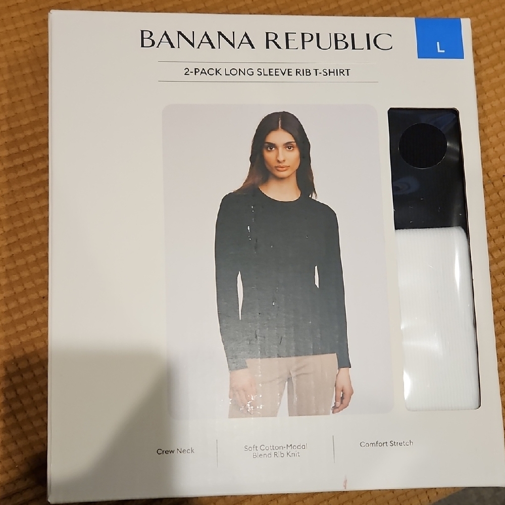 Banana Republic Long Sleeve Ribbed T-Shirt 2-Pack - Black and White